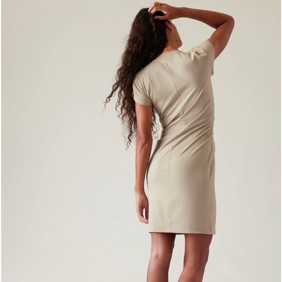 ATHLETA Effortless Tee Dress Ecru Tan Cream Neutral {T10} - Picture 2 of 7